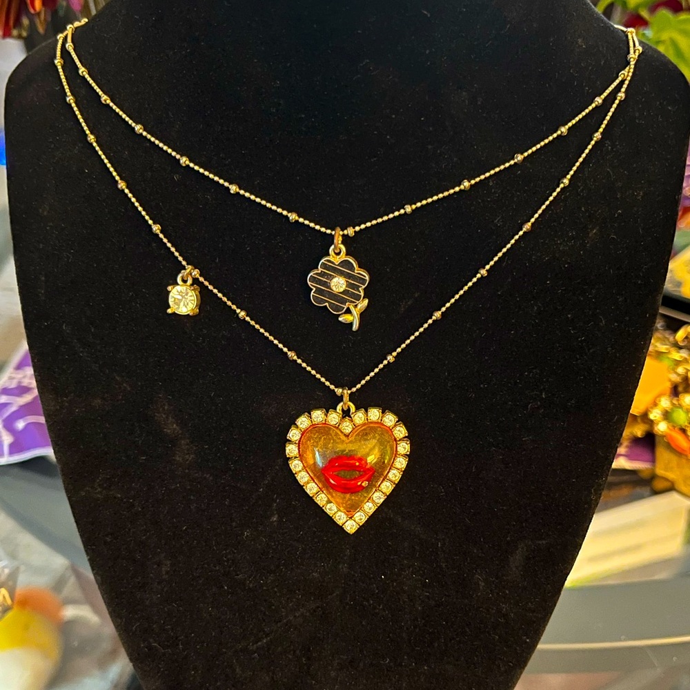 Betsey Johnson Double-Tiered Resin Heart Necklace